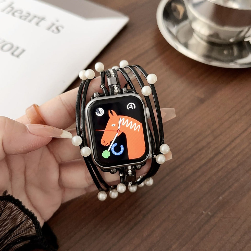 Correa Apple Watch, multicapa, con perlas, para mujer, modelo Sérine