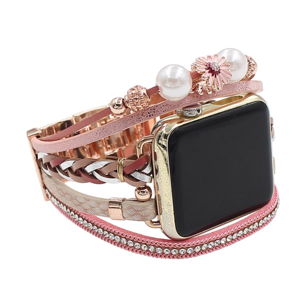 Correa Apple Watch, multicapa, colgante de flor, para mujer, modelo Liberta