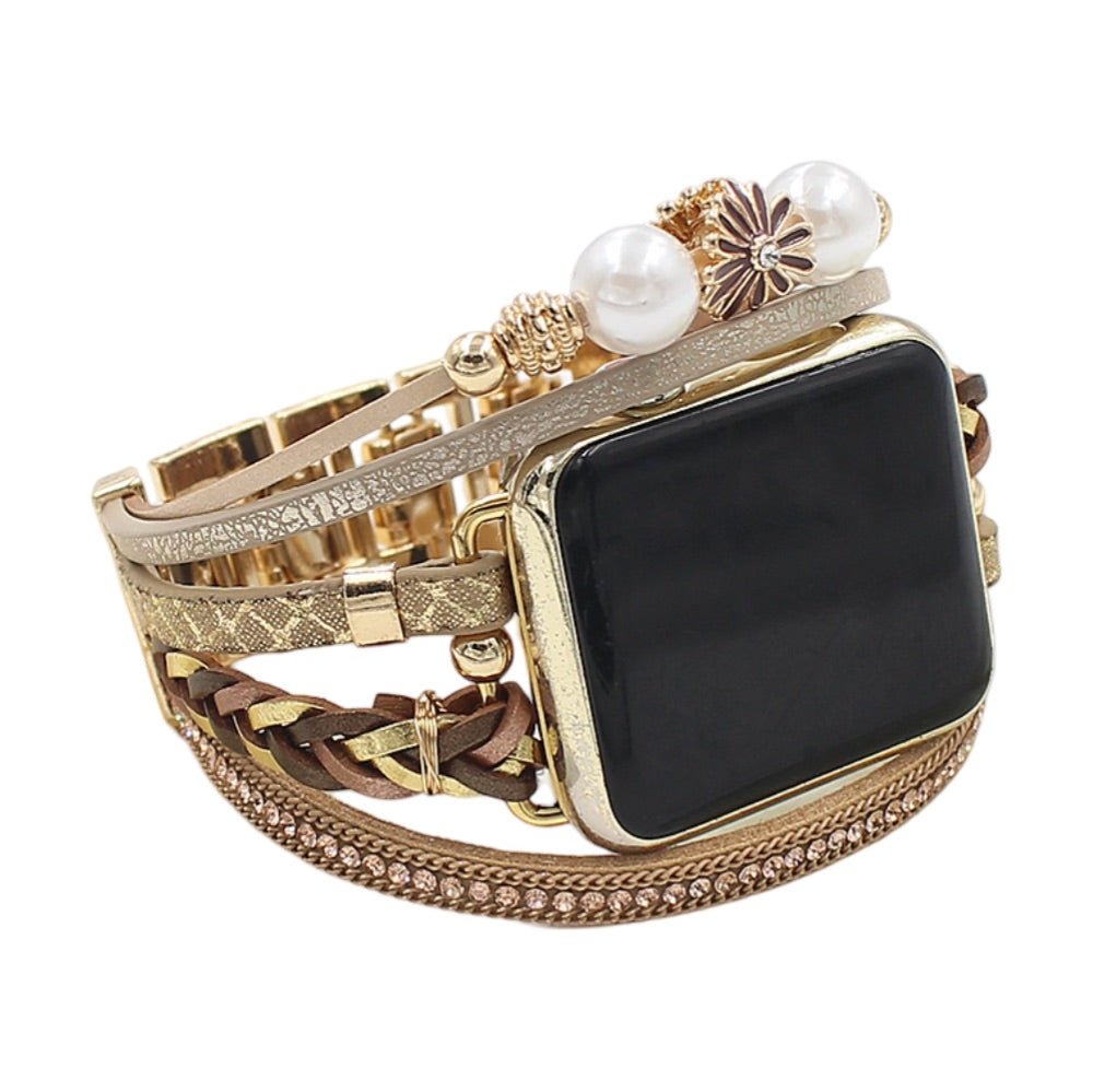 Correa Apple Watch, multicapa, colgante de flor, para mujer, modelo Liberta