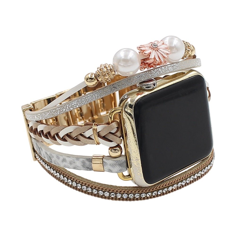 Correa Apple Watch, multicapa, colgante de flor, para mujer, modelo Liberta