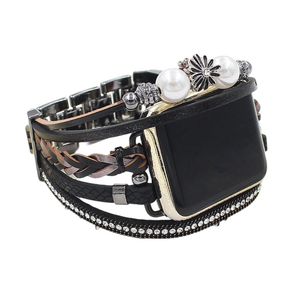 Correa Apple Watch, multicapa, colgante de flor, para mujer, modelo Liberta
