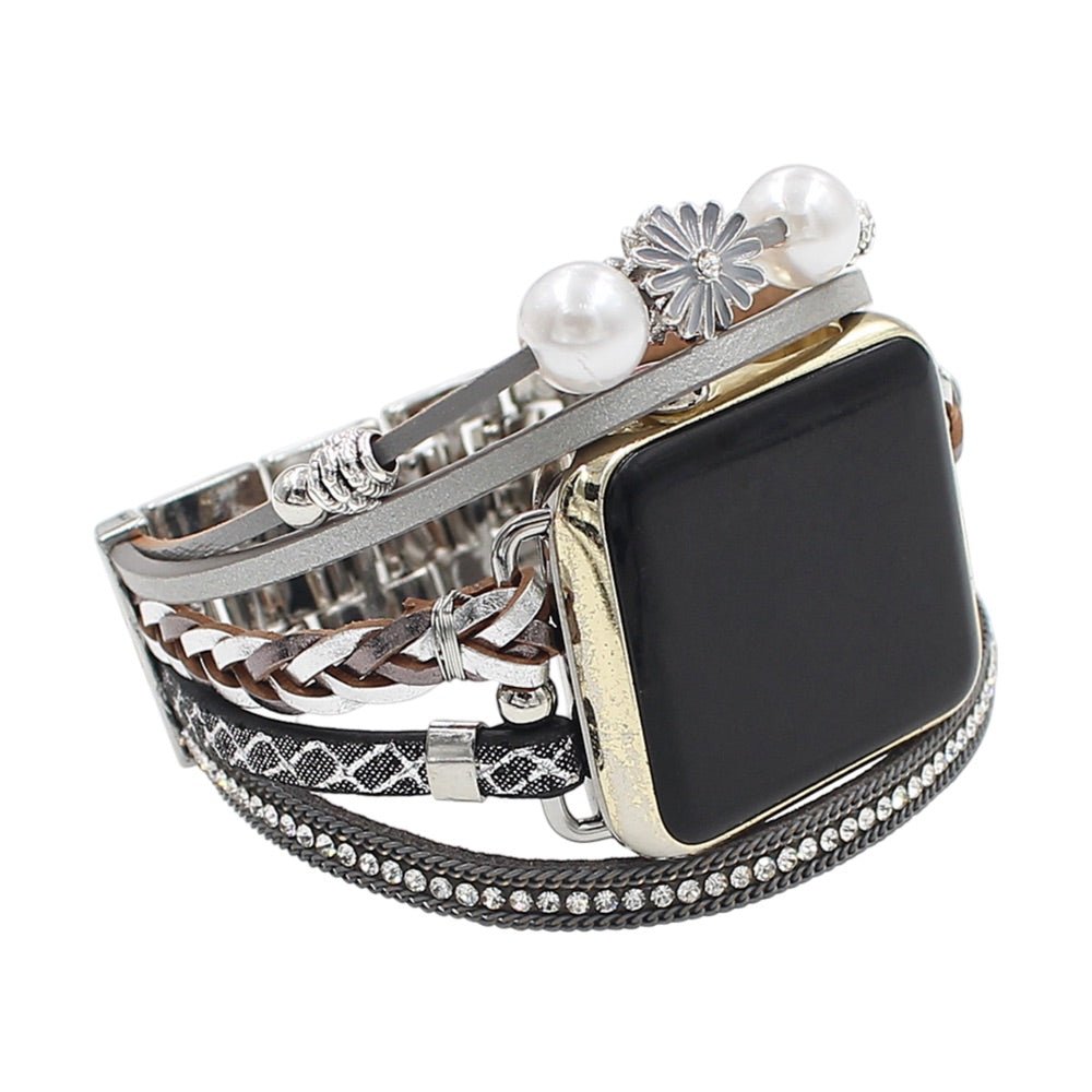 Correa Apple Watch, multicapa, colgante de flor, para mujer, modelo Liberta