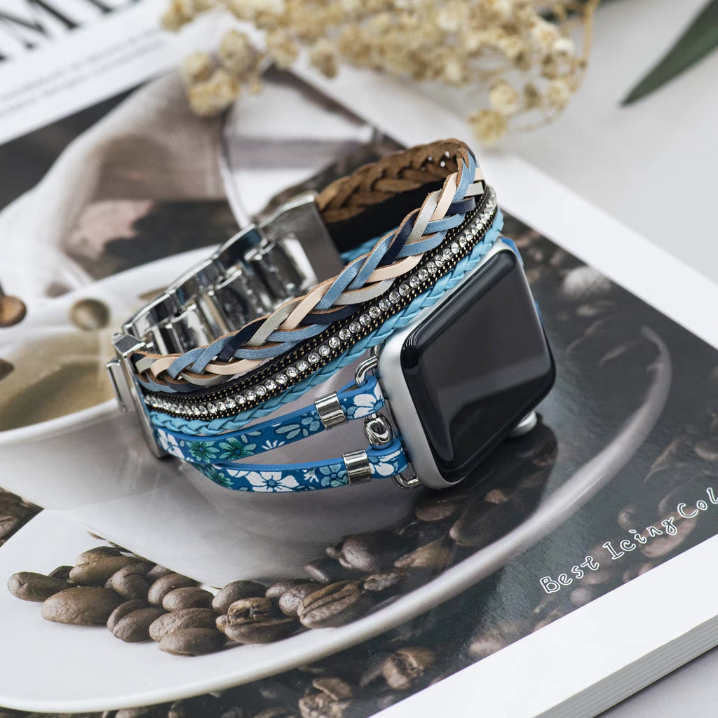 Correa Apple Watch, multicapa, motivo floral, para mujer, modelo Lonia