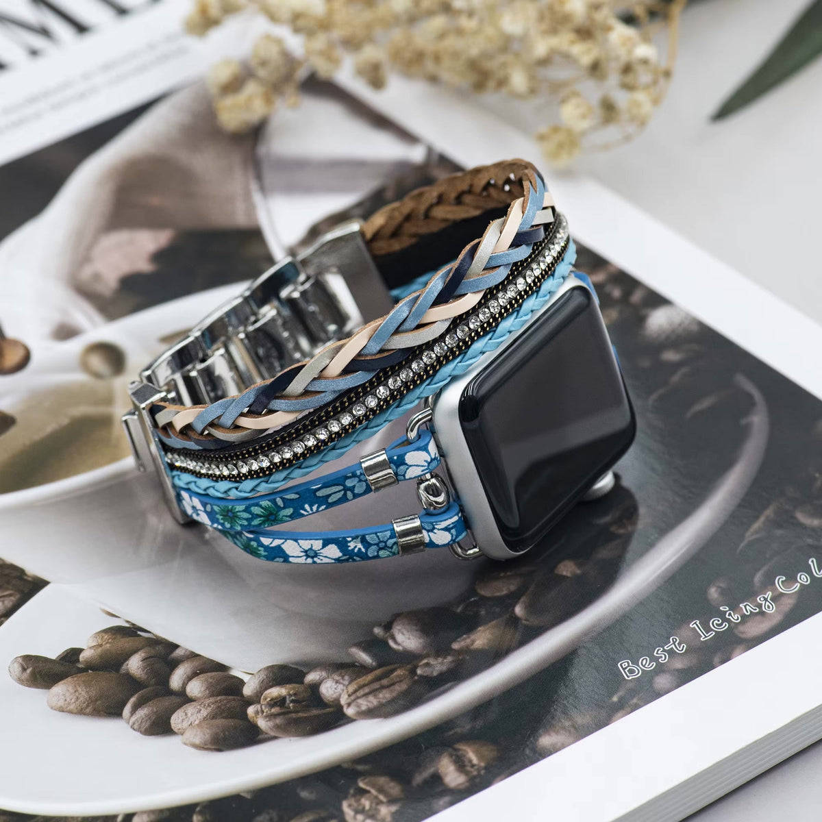 Correa Apple Watch, multicapa, motivo floral, para mujer, modelo Lonia