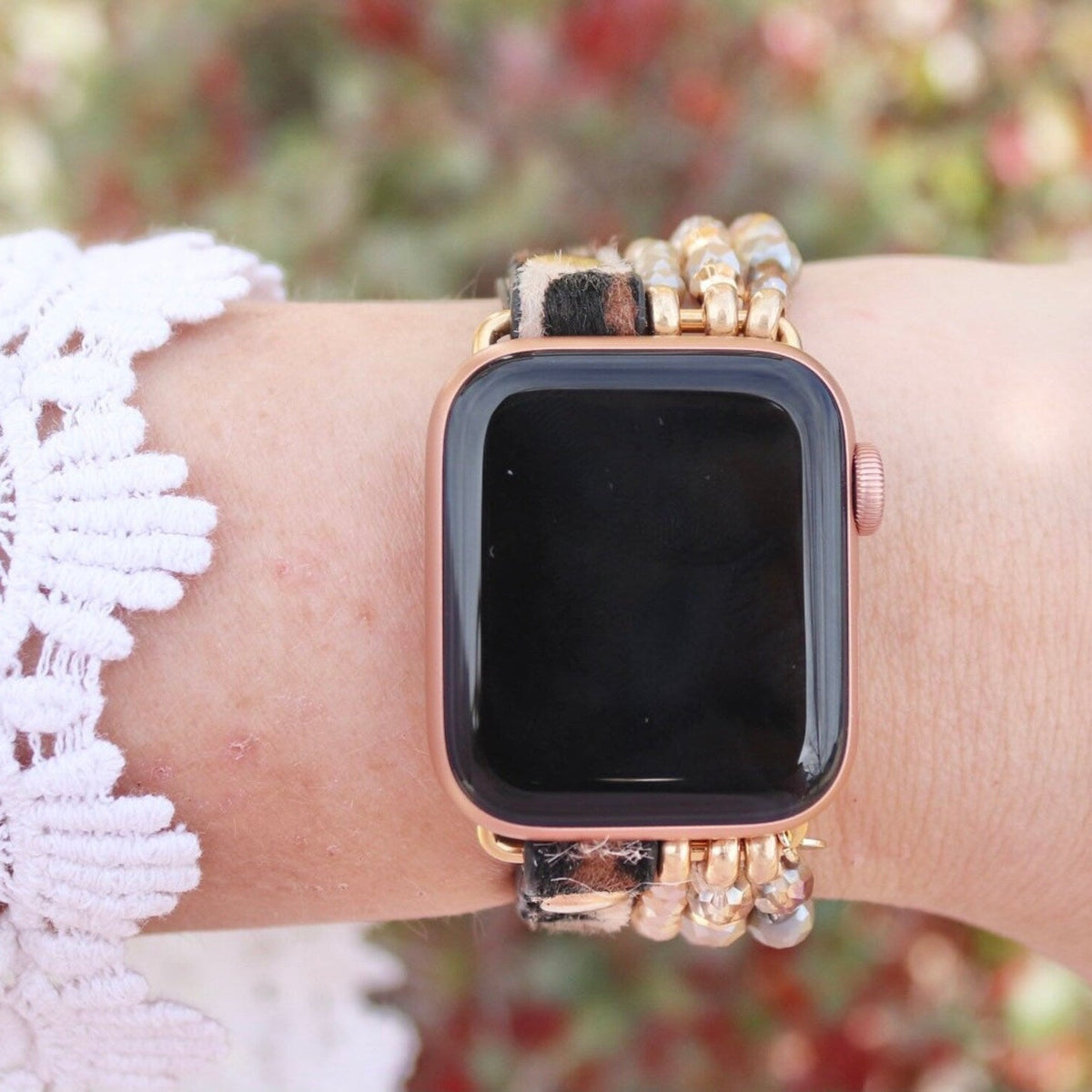 Correa Apple Watch, multi-hilos de perlas, para mujer, modelo Malia