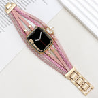 Correa multicapa para reloj inteligente Apple Watch, dorada y con perla de agua dulce, para mujer, modelo Arix