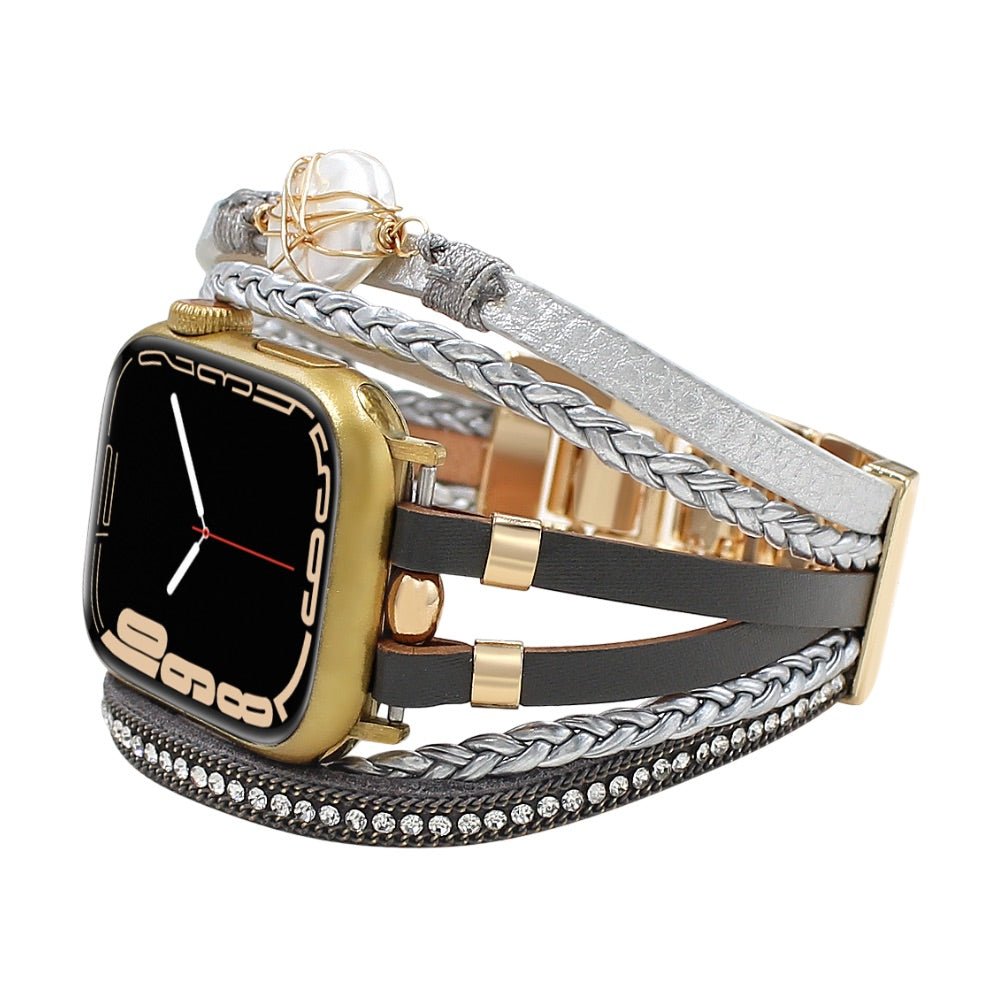 Correa multicapa para reloj inteligente Apple Watch, dorada y con perla de agua dulce, para mujer, modelo Arix
