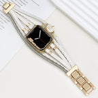 Correa multicapa para reloj inteligente Apple Watch, dorada y con perla de agua dulce, para mujer, modelo Arix