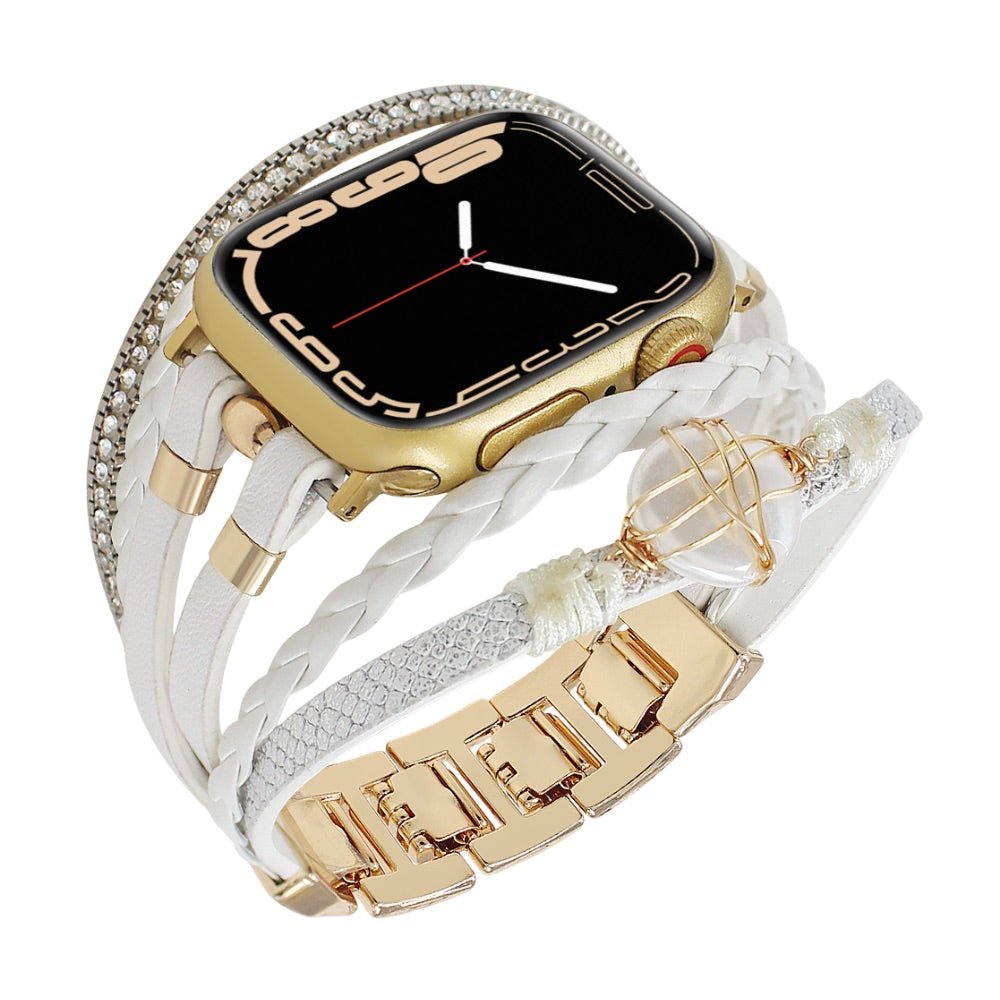 Correa multicapa para reloj inteligente Apple Watch, dorada y con perla de agua dulce, para mujer, modelo Arix