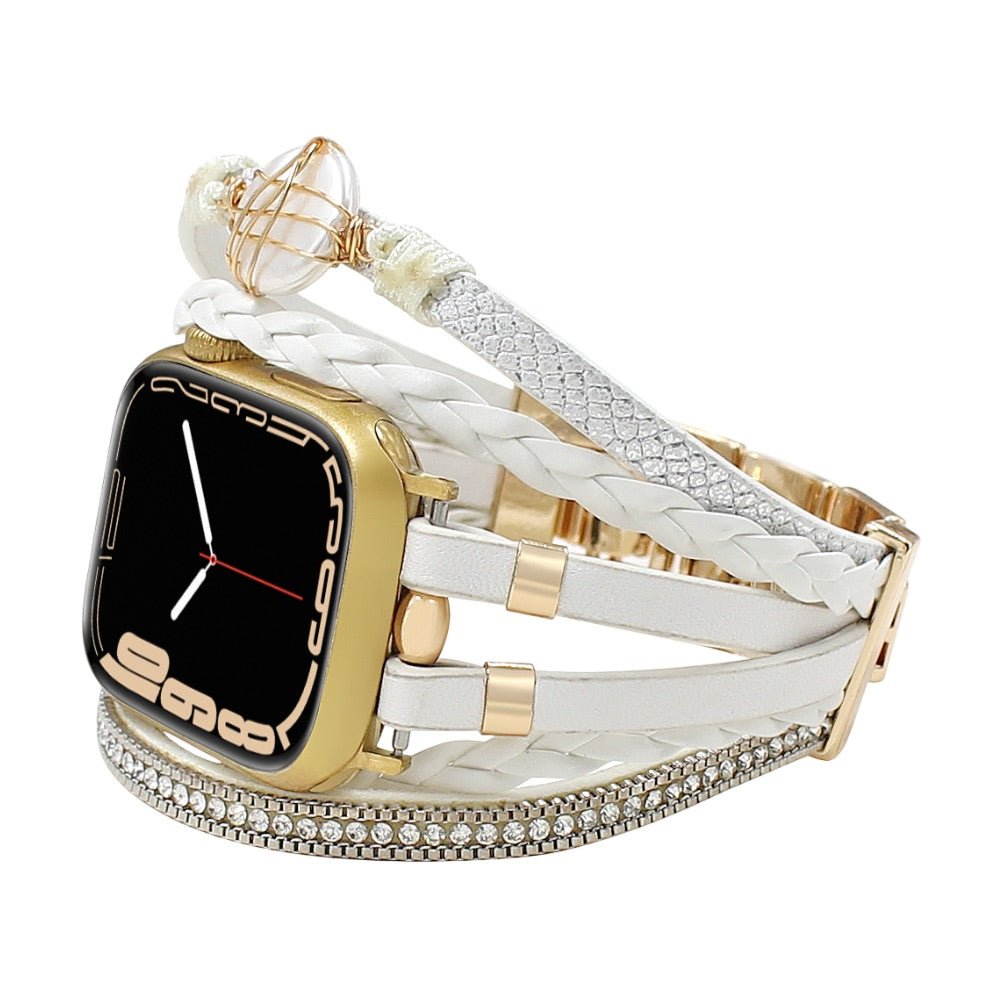 Correa multicapa para reloj inteligente Apple Watch, dorada y con perla de agua dulce, para mujer, modelo Arix