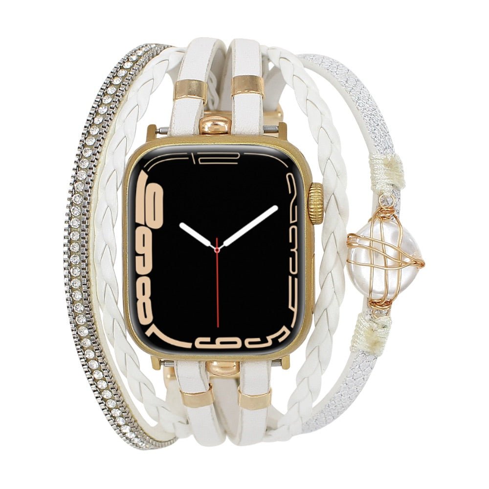 Correa multicapa para reloj inteligente Apple Watch, dorada y con perla de agua dulce, para mujer, modelo Arix