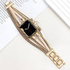 Correa multicapa para reloj inteligente Apple Watch, dorada y con perla de agua dulce, para mujer, modelo Arix