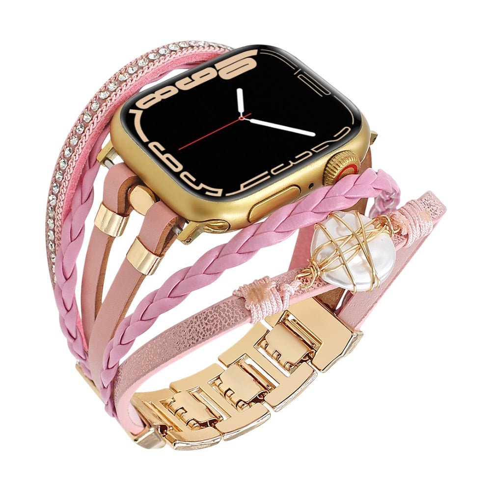 Correa multicapa para reloj inteligente Apple Watch, dorada y con perla de agua dulce, para mujer, modelo Arix
