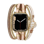 Correa multicapa para reloj inteligente Apple Watch, dorada y con perla de agua dulce, para mujer, modelo Arix