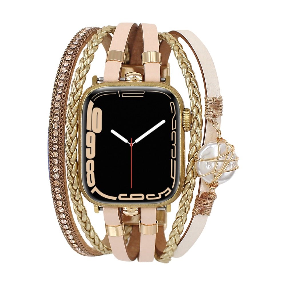 Correa multicapa para reloj inteligente Apple Watch, dorada y con perla de agua dulce, para mujer, modelo Arix