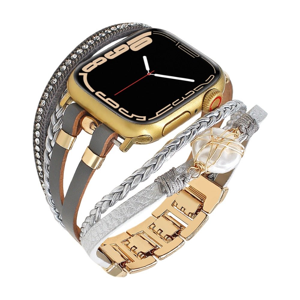 Correa multicapa para reloj inteligente Apple Watch, dorada y con perla de agua dulce, para mujer, modelo Arix