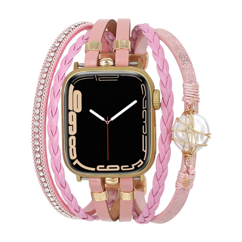 Correa multicapa para reloj inteligente Apple Watch, dorada y con perla de agua dulce, para mujer, modelo Arix