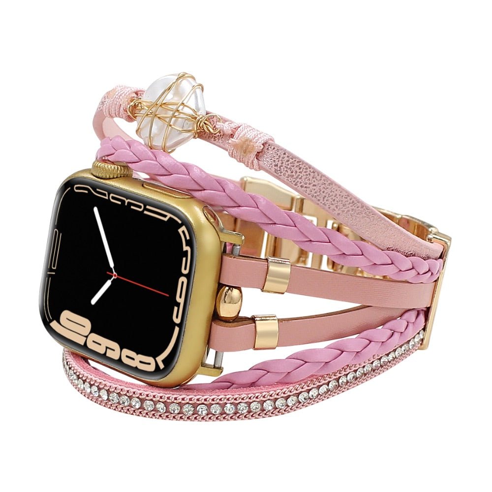 Correa multicapa para reloj inteligente Apple Watch, dorada y con perla de agua dulce, para mujer, modelo Arix