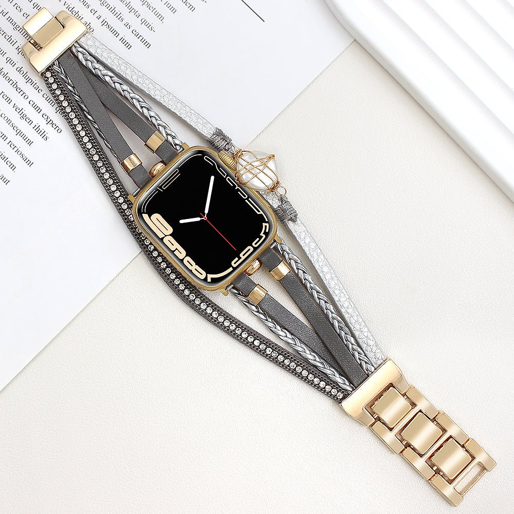 Correa multicapa para reloj inteligente Apple Watch, dorada y con perla de agua dulce, para mujer, modelo Arix