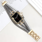 Correa multicapa para reloj inteligente Apple Watch, dorada y con perla de agua dulce, para mujer, modelo Arix