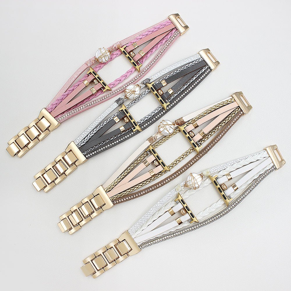 Correa multicapa para reloj inteligente Apple Watch, dorada y con perla de agua dulce, para mujer, modelo Arix