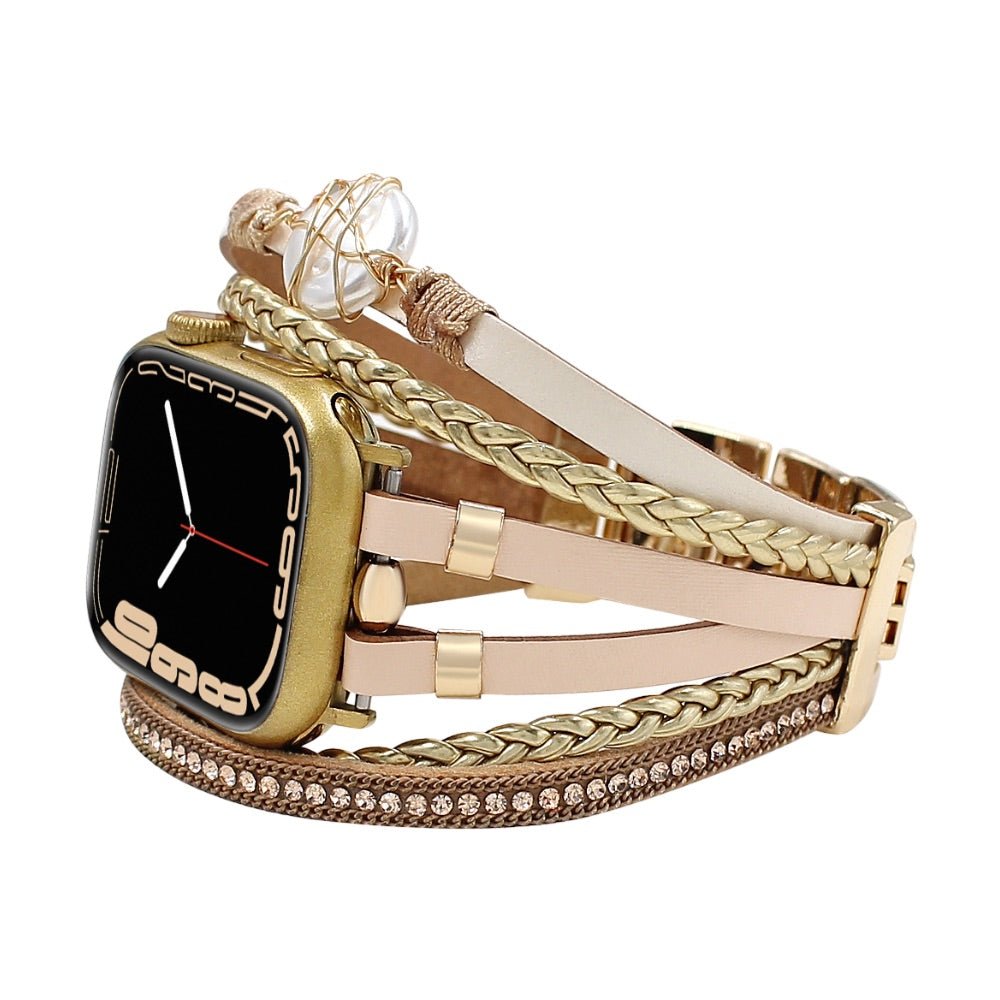 Correa multicapa para reloj inteligente Apple Watch, dorada y con perla de agua dulce, para mujer, modelo Arix