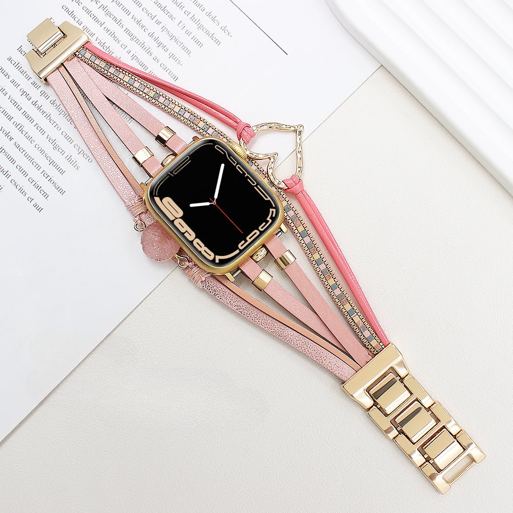 Correa de reloj inteligente multicapa, Apple Watch, adornada con un corazón y una piedra, para mujer, modelo Lazara