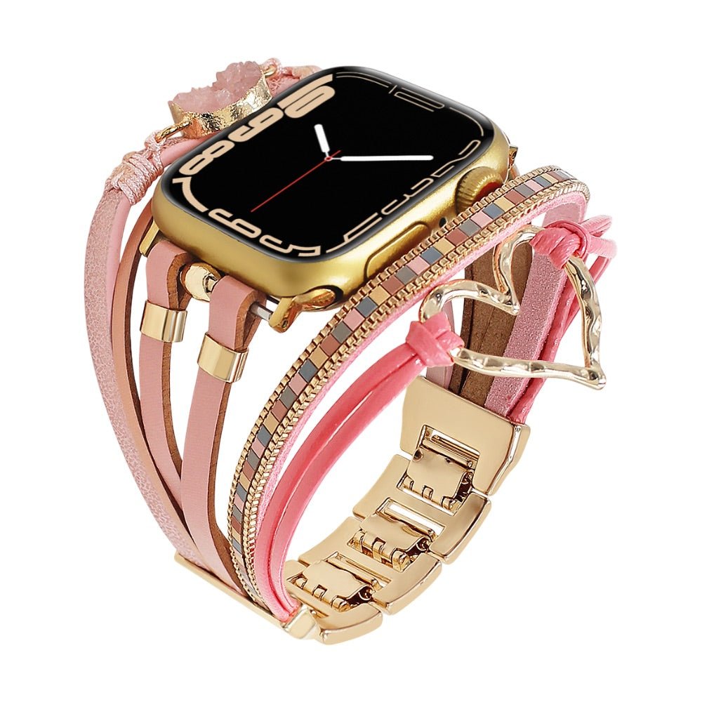 Correa de reloj inteligente multicapa, Apple Watch, adornada con un corazón y una piedra, para mujer, modelo Lazara
