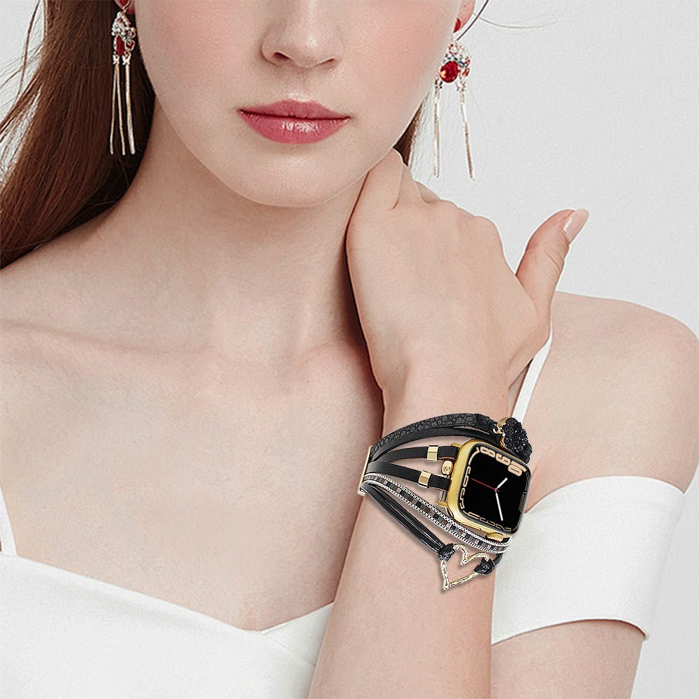 Correa de reloj inteligente multicapa, Apple Watch, adornada con un corazón y una piedra, para mujer, modelo Lazara