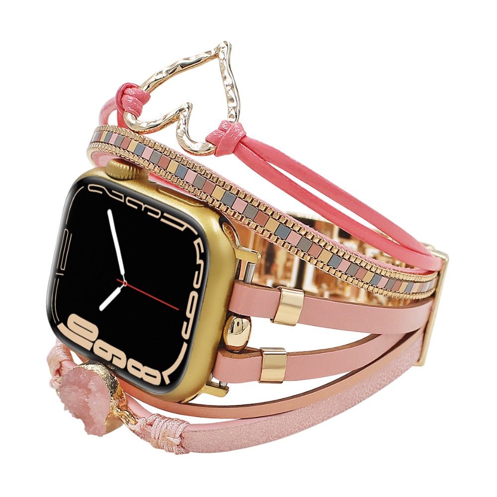 Correa de reloj inteligente multicapa, Apple Watch, adornada con un corazón y una piedra, para mujer, modelo Lazara
