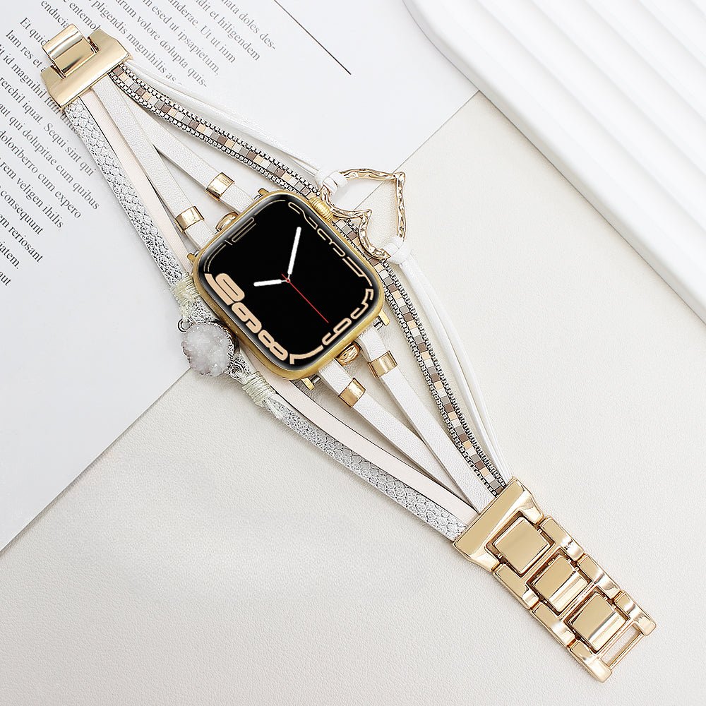 Correa de reloj inteligente multicapa, Apple Watch, adornada con un corazón y una piedra, para mujer, modelo Lazara