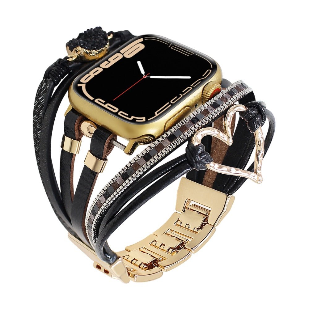 Correa de reloj inteligente multicapa, Apple Watch, adornada con un corazón y una piedra, para mujer, modelo Lazara