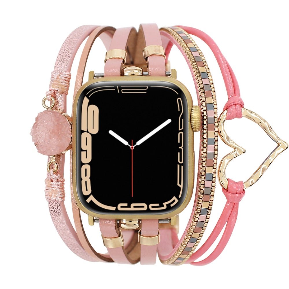 Correa de reloj inteligente multicapa, Apple Watch, adornada con un corazón y una piedra, para mujer, modelo Lazara