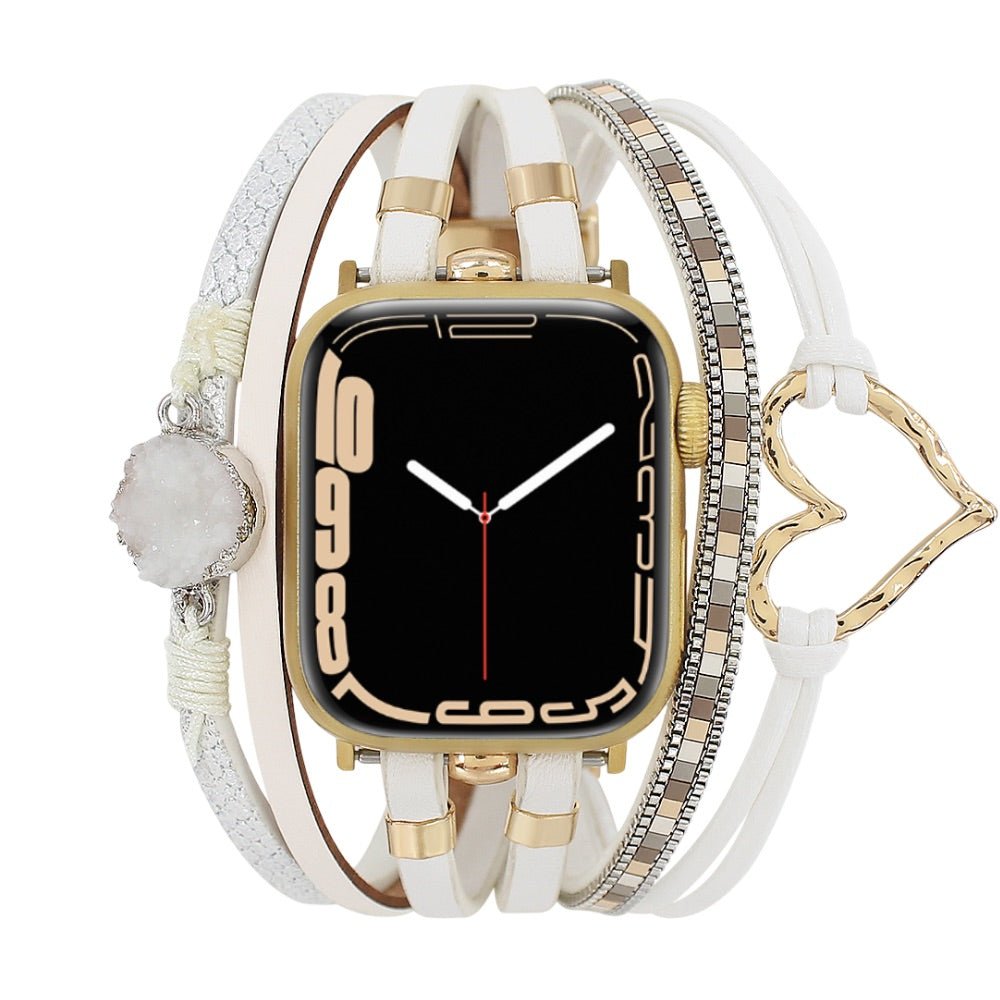 Correa de reloj inteligente multicapa, Apple Watch, adornada con un corazón y una piedra, para mujer, modelo Lazara