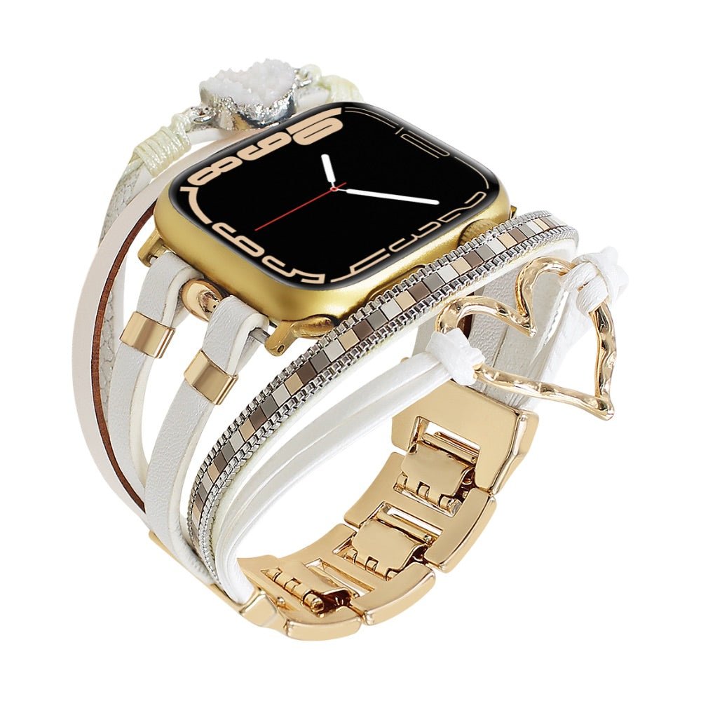Correa de reloj inteligente multicapa, Apple Watch, adornada con un corazón y una piedra, para mujer, modelo Lazara