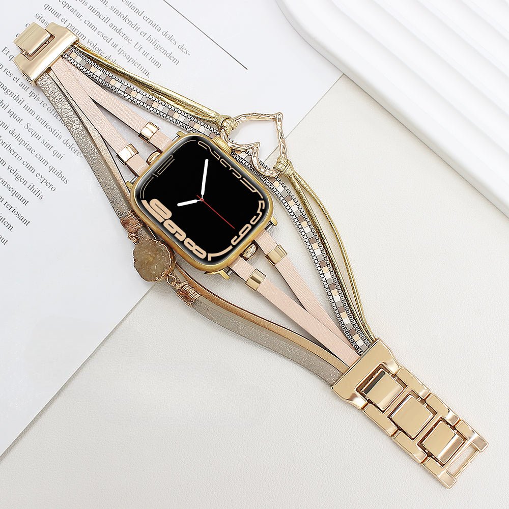 Correa de reloj inteligente multicapa, Apple Watch, adornada con un corazón y una piedra, para mujer, modelo Lazara
