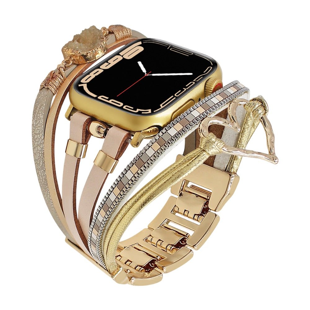 Correa de reloj inteligente multicapa, Apple Watch, adornada con un corazón y una piedra, para mujer, modelo Lazara