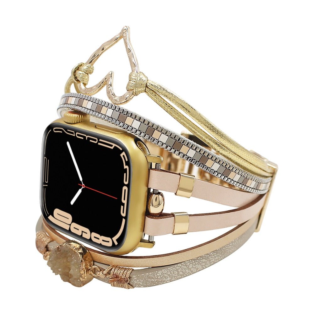 Correa de reloj inteligente multicapa, Apple Watch, adornada con un corazón y una piedra, para mujer, modelo Lazara