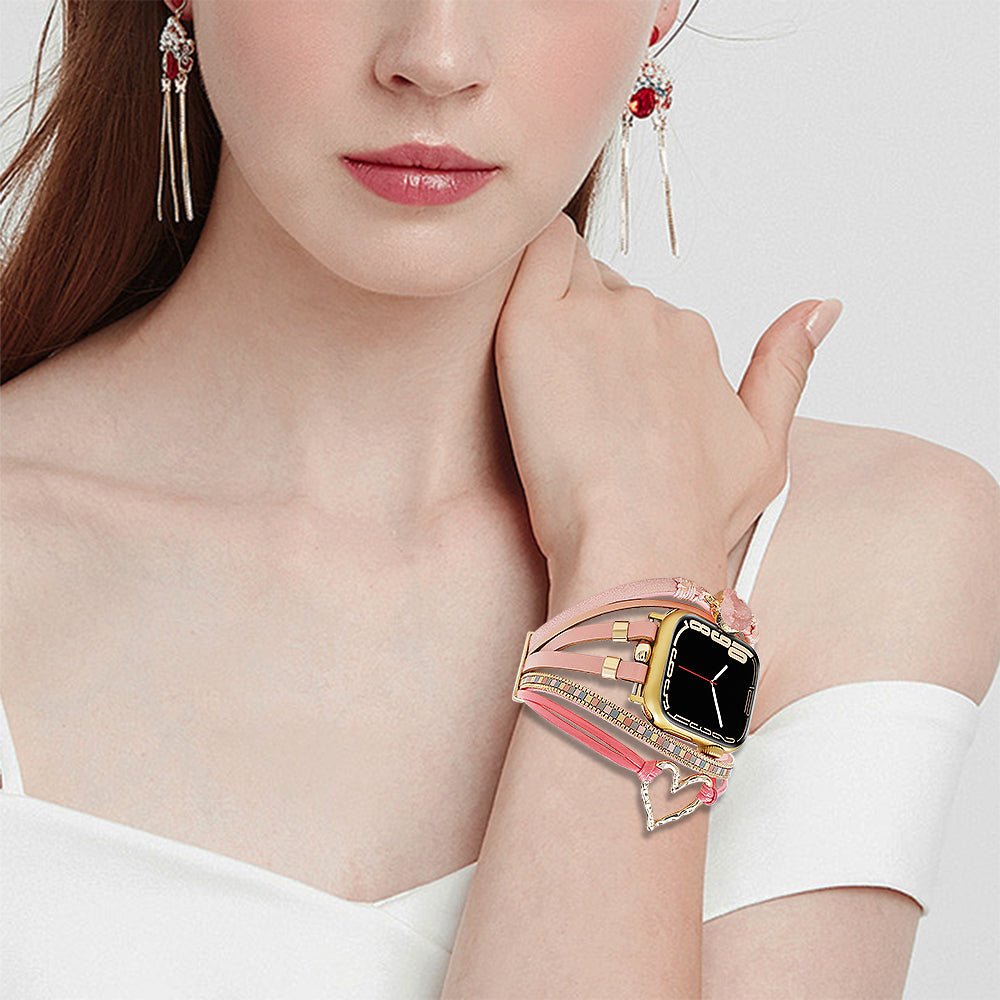 Correa de reloj inteligente multicapa, Apple Watch, adornada con un corazón y una piedra, para mujer, modelo Lazara