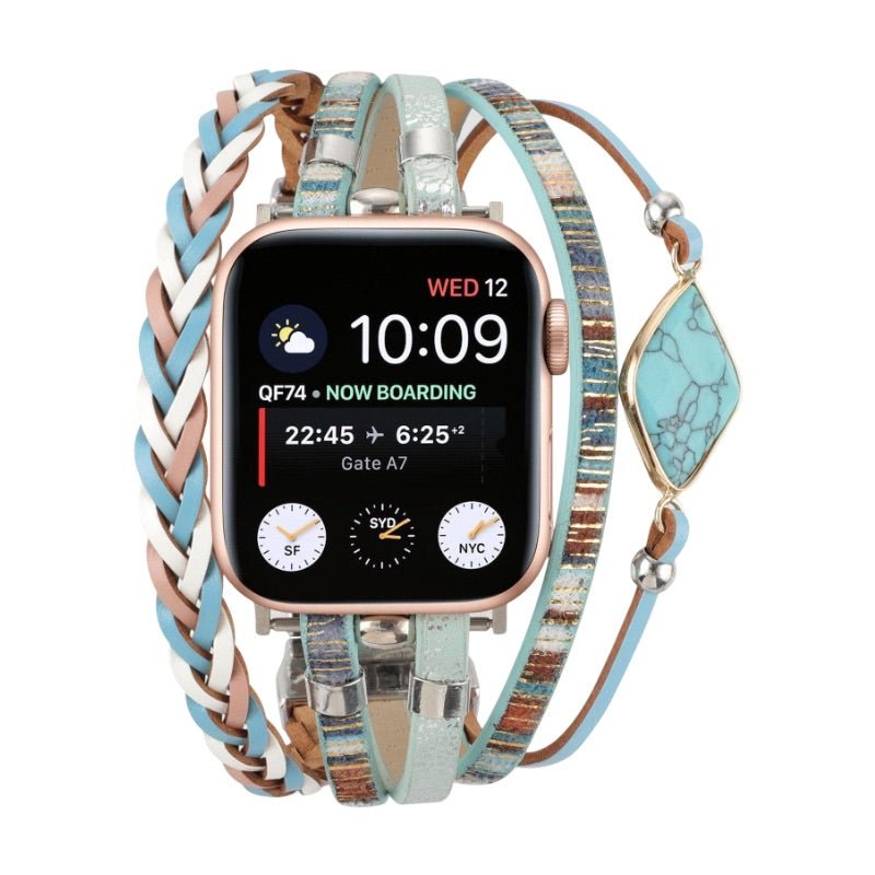 Correa multicapa para Apple Watch, tiras trenzadas y piedra central, para mujer, modelo Adla
