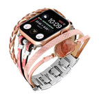Correa multicapa para Apple Watch, tiras trenzadas y piedra central, para mujer, modelo Adla