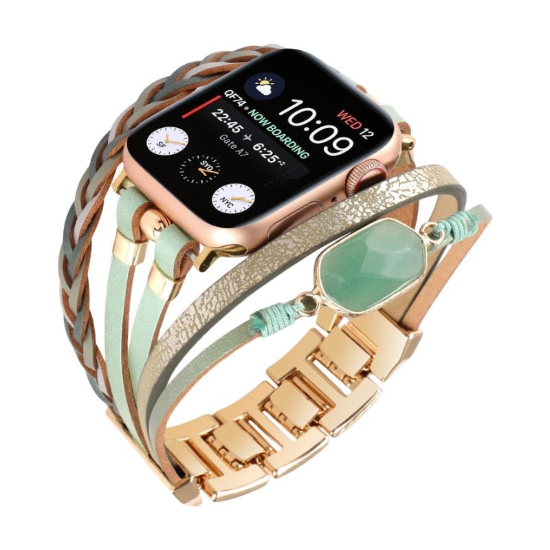 Correa multicapa para Apple Watch, tiras trenzadas y piedra central, para mujer, modelo Adla