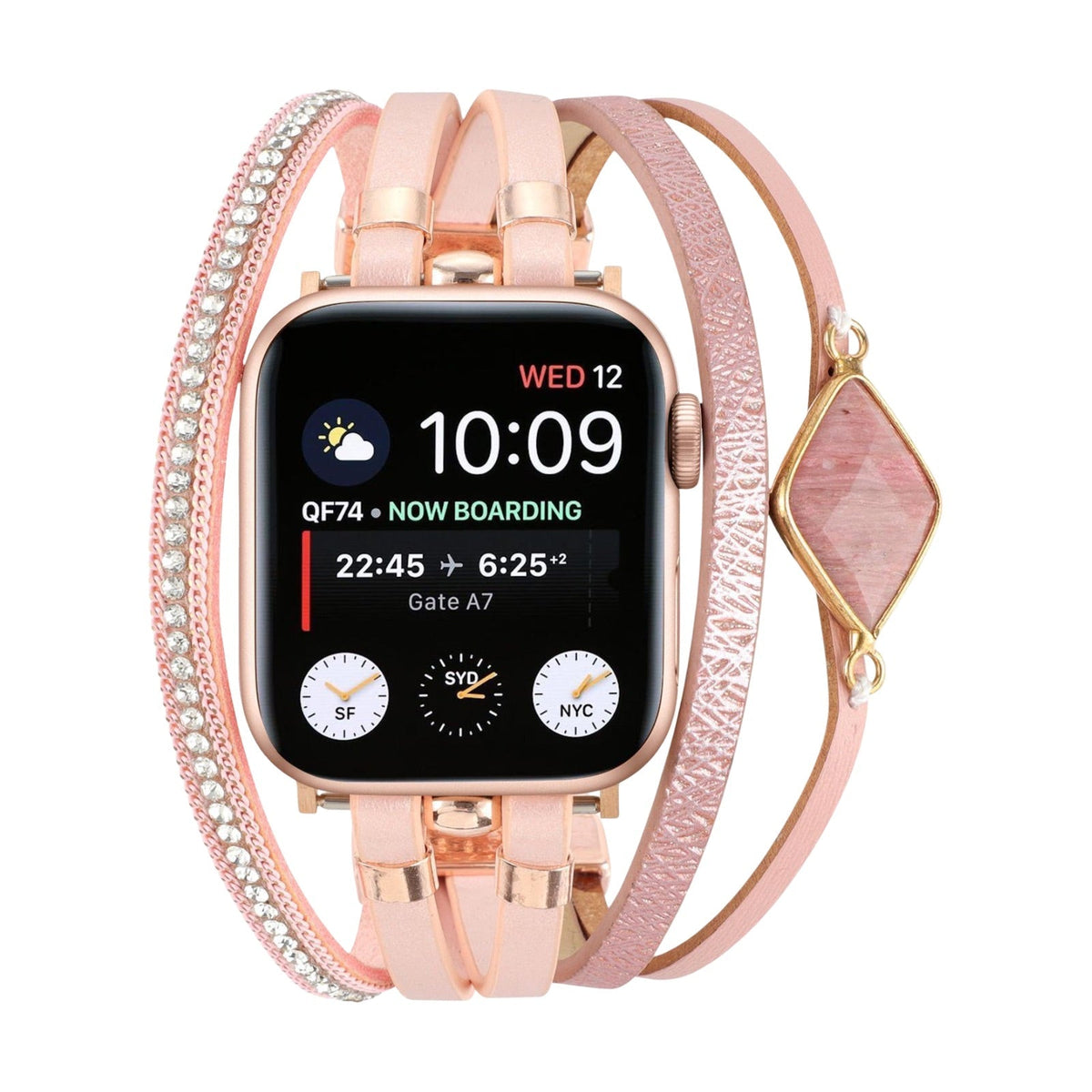 Correa multicapa para Apple Watch, tiras trenzadas y piedra central, para mujer, modelo Adla