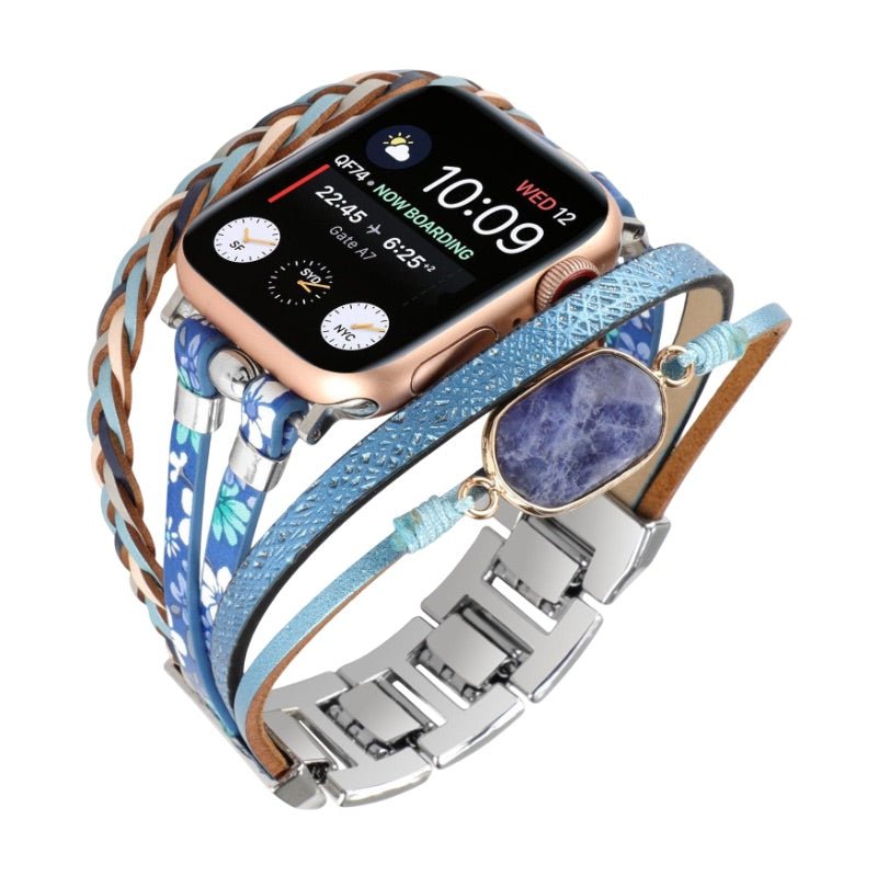 Correa multicapa para Apple Watch, tiras trenzadas y piedra central, para mujer, modelo Adla