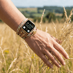 Correa multicapa para Apple Watch, tiras trenzadas y piedra central, para mujer, modelo Adla