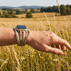 Correa multicapa para Apple Watch, tiras trenzadas y piedra central, para mujer, modelo Adla