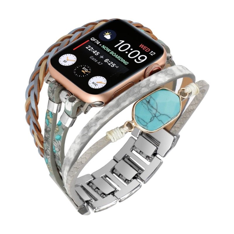 Correa multicapa para Apple Watch, tiras trenzadas y piedra central, para mujer, modelo Adla