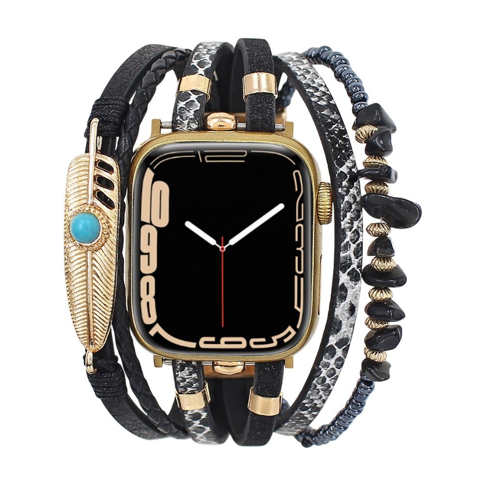 Correa de reloj inteligente multicapa, Apple Watch, piedras naturales y pluma, para mujer, modelo Lyxia