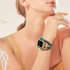 Correa de reloj inteligente multicapa, Apple Watch, piedras naturales y pluma, para mujer, modelo Lyxia