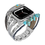 Correa de reloj inteligente multicapa, Apple Watch, piedras naturales y pluma, para mujer, modelo Lyxia
